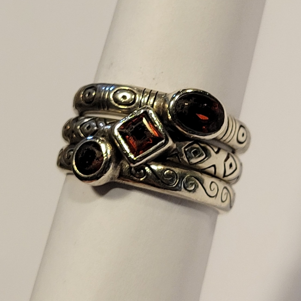 Tejani Sterling Silver and Garnet Stackable Rings